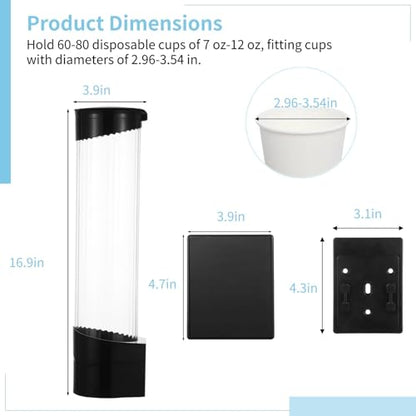 Disposable Paper Cup Dispenser,Water Cooler Pull Type Cup Holder Fits 7oz-12oz Cups,Wall-Mounted Cup Organizer for Water Coolers, Pull-Type Paper Cup Holder with Adhesive and Screws