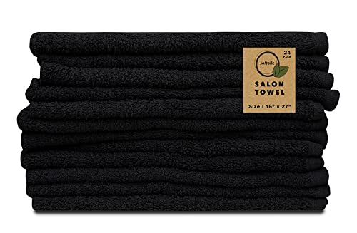 Salon Towels – Pack of 24 (16"x27") 100% Cotton Ring Spun (Not Bleach Proof) Ultra Soft, Highly Absorbent Hand Towels – Bulk for Spa, Gym & Salon (Black) - color: Black