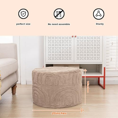 Round Ottoman Pouf Foot Stool, Khaki, 20x14 In,Hassock,Sofa Couch Foot Rest - color: Khaki, size: 20"D x 20"W x 14"H