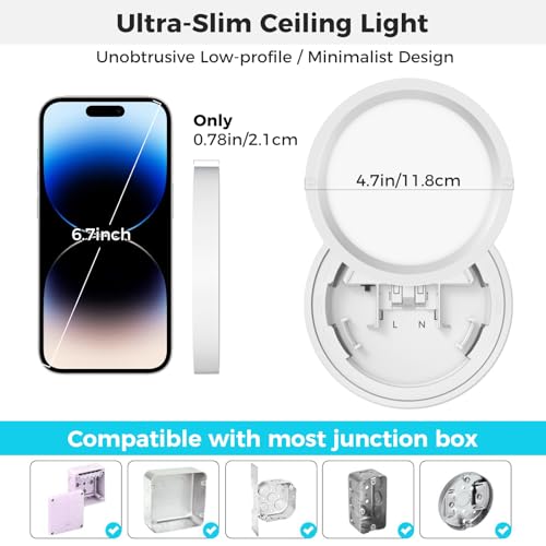 libtit 2Pack 4.7 Inch Small LED Ceiling Lights Flush Mount, 3000K 4000K 6500K Adjustable, 7W 700LM White Round Disk Light Fixture for Closet Basement Bathroom Hallway Kitchen Office Garage - color: White, size: 4.7In-2Pack