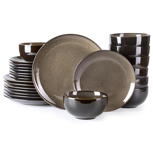 LeRatio Ceramic Dinnerware Sets for 8,24Pcs Porcelain Plates and Bowls Set - color: Dreamy Moonlight-Chestnut, size: Service for 8-24pcs