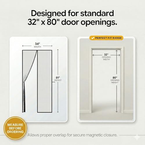 AUGO Magnetic Screen Door - Self Sealing, Heavy Duty, Hands Free Mesh Partition Keeps Bugs Out - Pet and Kid Friendly - Patent Pending Keep Open Feature - 34 Inch x 81 Inch - size: 34" x 81"