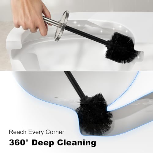 Metal Vertical Grain Toilet Bowl Brush and Holder Set Scrubber Nickel - color: Nickel