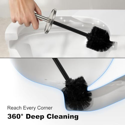 Metal Vertical Grain Toilet Bowl Brush and Holder Set Scrubber Nickel - color: Nickel