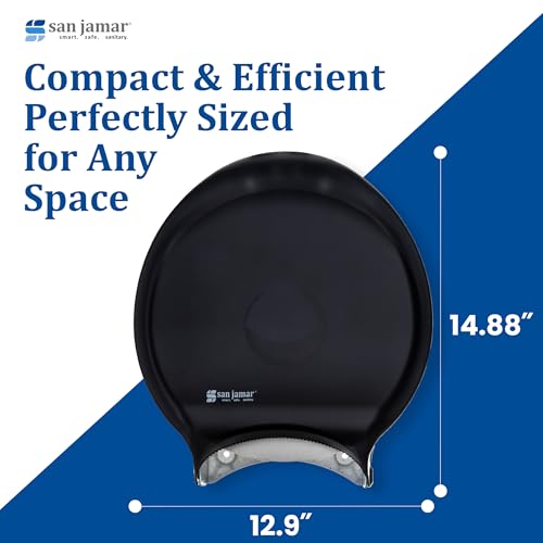 San Jamar R6000TBK 3.125 Mandrel Stainless Steel Pearl Single Jumbo Roll Toilet Tissue Dispenser, 12.9" Width, 14.9" Height, 5.8" Depth, Minimum 3.25" Core Diameter, 12" JBT Roll Capacity, Black Color