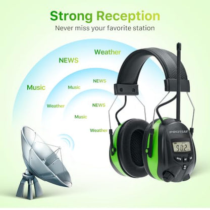 AM/FM Radio Headphones 25dB NRR,Noise Reduction Safety Earmuffs,Digital Display Headset,Powered by AA Battery,Hearing Protection for Walkman Mowing Lawn Work,Green - color: Green