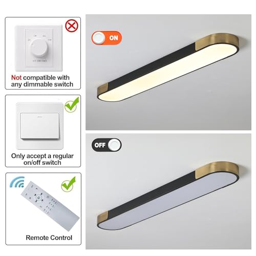 Tioolo Dimmable LED Ceiling Lights Flush Mount Ceiling Light 4FT LED Wraparound Light with Remote Linear Light Fixture for Kitchen Laundry Closet Garage Office Hallway (60W/3000-6500K) - color: Black+Gold/60W