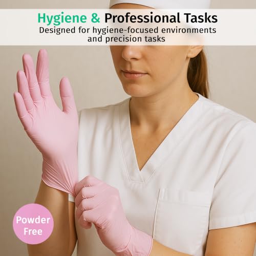 SF ColorTouch Pink Nitrile Gloves 4 Mil – 100 Latex Free Powder Free Gloves for Nail Techs & Salon Use - size: Large