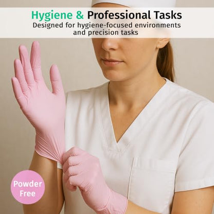 SF ColorTouch Pink Nitrile Gloves 4 Mil – 100 Latex Free Powder Free Gloves for Nail Techs & Salon Use - size: Medium