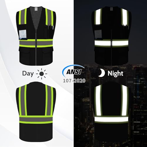 Safety Vest with Pockets, Hi Vis Construction Vest, Black, S - color: Black, size: Small