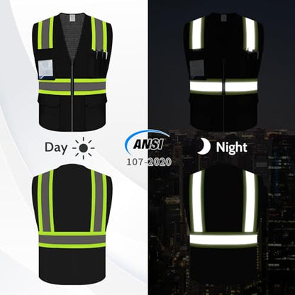 High Visibility Vest for Men, Reflective Safety Vest, Black, 5XL - color: Black, size: 5X-Large