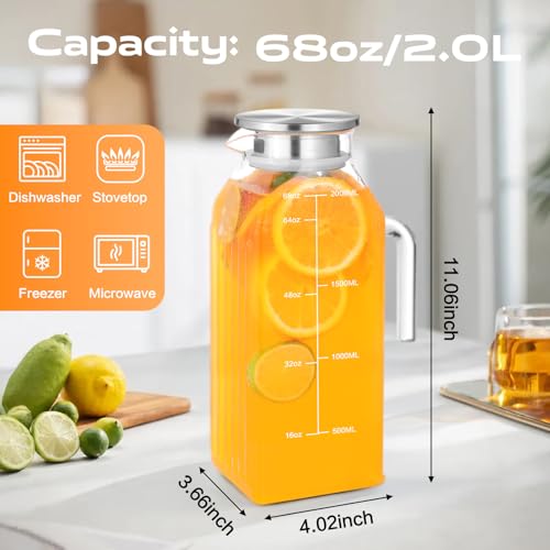 Aofmee 68oz Glass Pitcher with Lid and Handle for Fridge, Clear Square - color: Clear Square