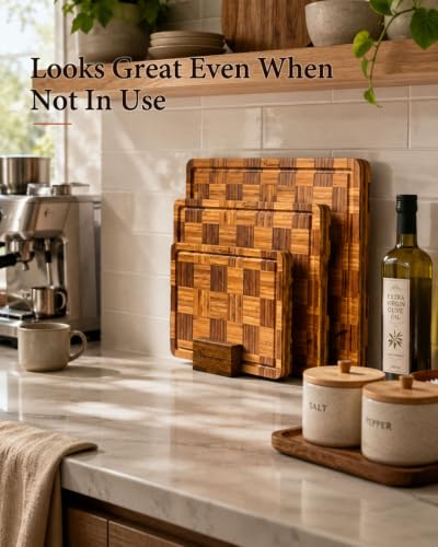 Cutting Board Set With Holder Mosaic Cutting Boards For Kitchen Set Of 3 - color: Brown - Set of 3