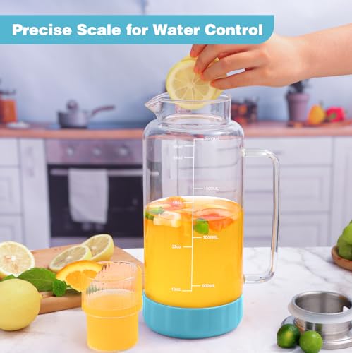 Aofmee 68oz Glass Pitcher with Lid and Handle for Fridge, Blue Silicone - color: Blue Silicone