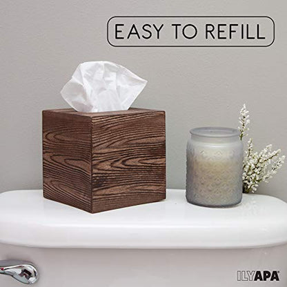Ilyapa Rustic Wood Tissue Box Cover, Square - Brown, Farmhouse - color: Rustic Brown, size: 5" Square