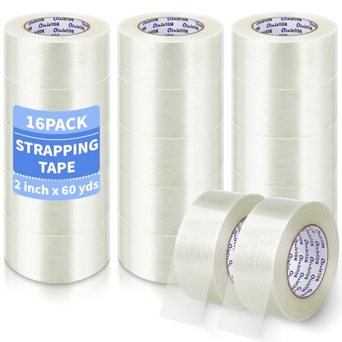 Oleitodh 16 Rolls Strapping Tape 2 Inch x 60 Yards 5.5 Mil Filament Tape - size: 2in x 60Yds