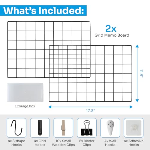 CIKLCIX Wire Wall Grid Panel Set of 2, Photo Display Board & Memo Board - color: Black, size: 2 Pack