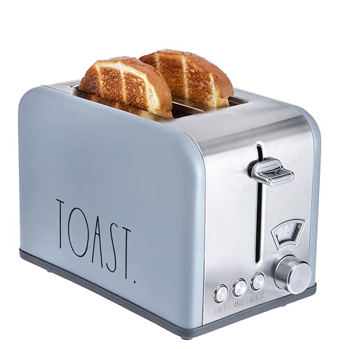 Rae Dunn Toaster, Stainless Steel 2 Slice Square Toaster, Wide Slot with 5 Browning Levels, with Bagel, Defrost and Cancel Options (Baby Blue) - color: Baby Blue