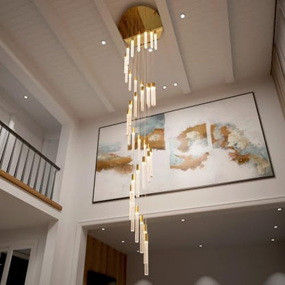 36-Light 200" High Ceiling Chandelier Long Spiral LED Dimmable Chandelier Modern Crystal Chandeliers for Staircase Foyer Entryway Living Room Gold - color: Gold, size: 36-Light