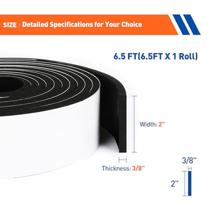 MAGZO 2in Wide X 3/8in Thick Foam Insulation Tape for Large Gaps - size: 2in * 3/8in * 6.5FT
