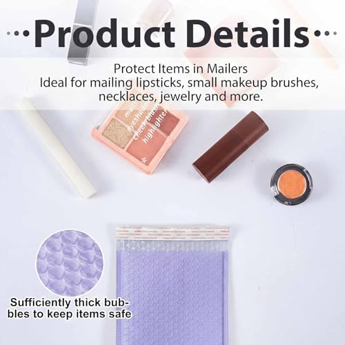 Henoyso 100 Pcs Purple Bubble Mailer 4 Sizes Adhesive Padded Envelopes - color: Purple