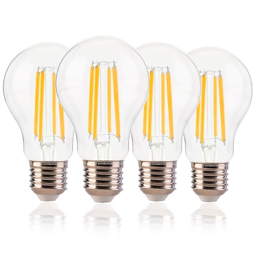 FLSNT 100W Equivalent A19 LED Light Bulbs, Efficient 12W, 1600Lumens, 2700K Soft White, CRI82, E26 Base LED Filament Light Bulbs, Clear Glass, 4 Pack, Dimmable - color: 100w 2700k Soft White, size: 4 Count (Pack of 1)