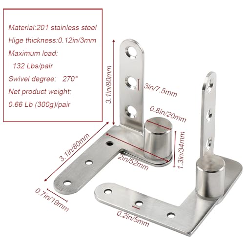 Pivot Hinge, 270 Degree, Solid Stainless Steel - color: Silver+Contains Screws