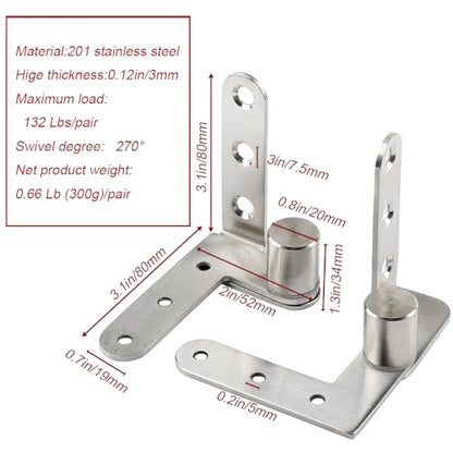 Pivot Hinge, 270 Degree, Solid Stainless Steel - color: Silver+Contains Screws