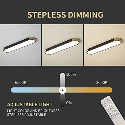 Tioolo Dimmable LED Ceiling Light, 27.5in Linear Ceiling Light with Remote - color: Black+Gold/36W