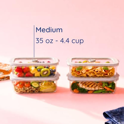 Non-Toxic Glass Food Containers with Lids, 4-Pack, 35 oz, Airtight, Gray - color: Gray, size: 35 Oz