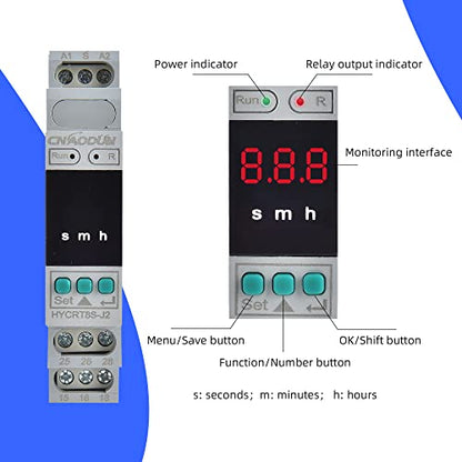CNAODUN Cyclic Time Delay Relay Digital Display Dual Outputs HYCRT8S-J2 AC/DC 24-240V Button Adjustment Cycle Time Relay DIN Rail Mount Type - size: HYCRT8S-J2, Dual Outputs Cycle Delay