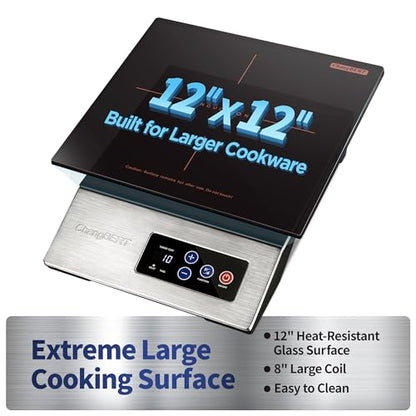 ChangBERT 1800W Commercial Grade Induction Cooktop, NSF Certified Portable Large 8" Heating Coil, 12" Heat Resistant Cooking Surface Premium Stainless Steel Pro Chef Professional Burner Hot Plate - style: MobiCook Series