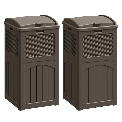 Flamaker 30 Gallon Trash Can, Resin Outdoor Garbage Can with Lid 2 Pack - color: Deep Brown, size: 2 Packs