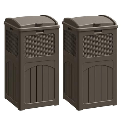 Flamaker 30 Gallon Trash Can, Resin Outdoor Garbage Can with Lid 2 Pack - color: Deep Brown, size: 2 Packs