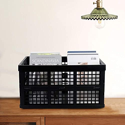 34 L Black Plastic Folding Storage Crates, Collapsible Crates, 2 Packs