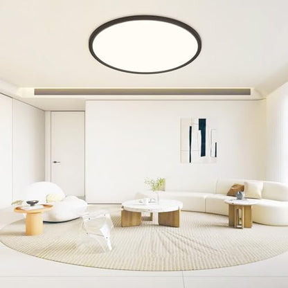 MOONSEA 24-Inch Flush Mount LED Dimmable Ceiling Light Round – 48W - color: Black, size: 24 Inch