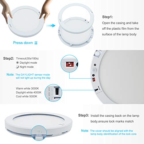 S NMT Motion Sensor LED Ceiling Light With 30s/180s Timeout Adjustable,15W 1500LM Round Panel Lighting Fixture For Stairs Toilet Closets,Warm White 3000K Natural White 4000K Cool White 5000K Available - color: White