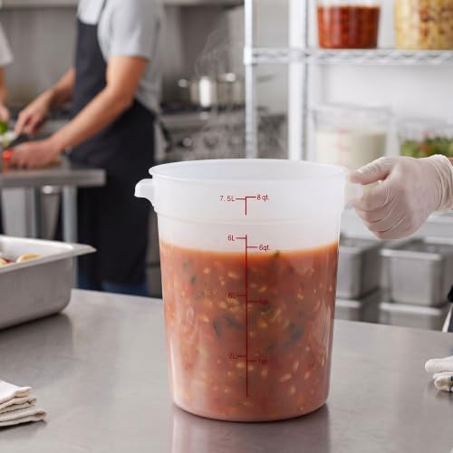 TrueCraftware- 8 Quart Round Food Storage Container Translucent Polypropylene- Commercial Reusable Food Container Canister with Measurement Markings for Meal Prep Pantry Kitchen - color: 8 Quart