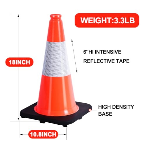 BESEA 5 Pack 18 Inch Traffic Cones with Weighted Black Base - size: 18" (5 Cones)