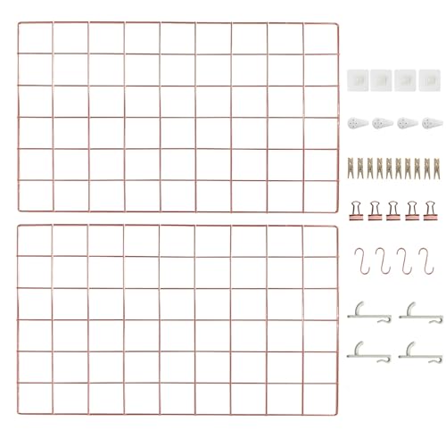 CIKLCIX Wire Wall Grid Panel Set of 2, Photo Display Board & Memo Board - color: Rose Gold, size: 2 Pack