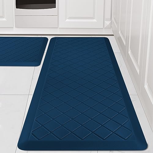Cushioned Kitchen Mat 2 PCS, Anti Fatigue Kitchen Rugs, Heavy Duty Non-Skid, Ergonomic Comfort Foam Kitchen Floor Mat for Home, Office, Sink, Laundry, Blue - color: Blue