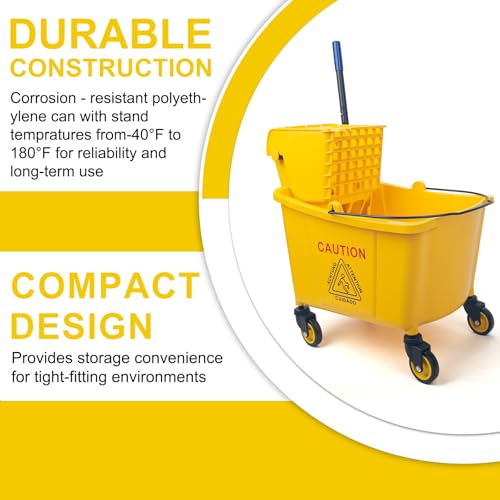 KeFanta 35 Quart Commercial Mop Bucket with Side Press Wringer on Wheels