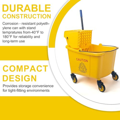 KeFanta 35 Quart Commercial Mop Bucket with Side Press Wringer on Wheels