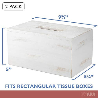 Ilyapa Rustic Wood Tissue Box Cover, Rectangular - White, 2 Pack, Farmhouse - color: Rustic White, size: 10"x6" Rectangle 2 Pack