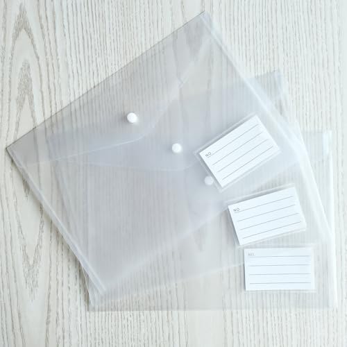 20pcs Plastic Envelopes, Clear Envelopes with Snap Button Closure, A4 Size