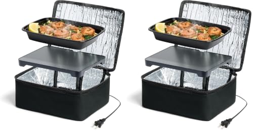 HOTLOGIC Mini Heated Lunch Box- Portable Electric Food Warmer for Men and Women - Great for Work, Office, and Construction - Cook, Reheat, and Eat on the Go - 120V - Black (Pack of 2) - color: Black, size: 120V (Pack of 2)