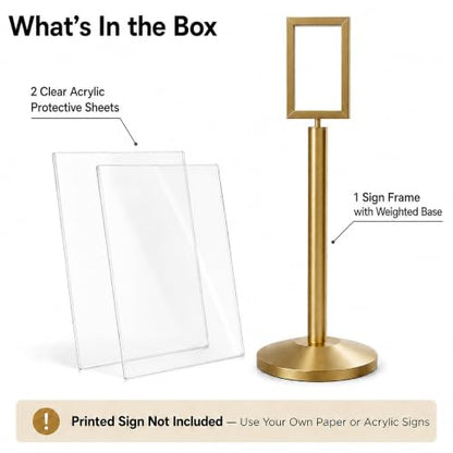 Crowd Control Warehouse CCW 7 X 11 Inch Vertical Pedestal Floor Sign Frame - color: Satin Brass, size: 7 x 11 Inch Vertical