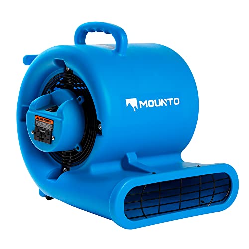 MOUNTO 1/3 HP 2000 CFM Air Mover for Water Damage Restoration – Heavy-Duty Carpet Dryer & Floor Blower Fan with 3 Speeds, Dual GFCI Outlets & 25ft Power Cord