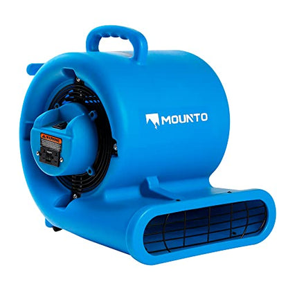 MOUNTO 1/3 HP 2000 CFM Air Mover for Water Damage Restoration – Heavy-Duty Carpet Dryer & Floor Blower Fan with 3 Speeds, Dual GFCI Outlets & 25ft Power Cord