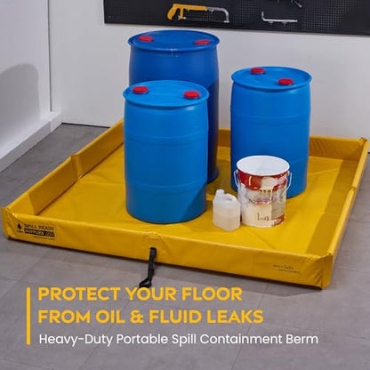 Spill Ready 5' x 5' Duck Pond Spill Containment Berm | 22oz PVC, 90 Gallon Sump 5x5 Secondary Containment | Yellow - Portable Spill Containment Drip Tray | Quick & Easy Setup, Garage & Industrial Use - size: 5' x 5'